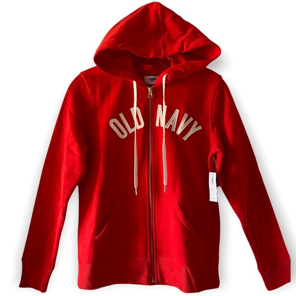 NWT Old Navy Womens Red Cotton Hoodie Fleece Long Sleeve Zip Up Jacket  XS Small - Picture 1 of 10